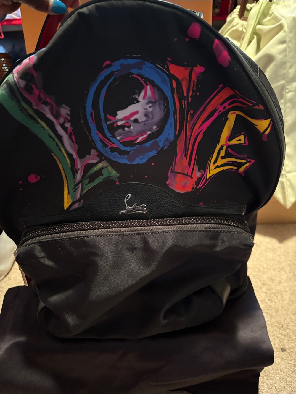 Christian Louboutin Black Backpack with Multicolor LOVE Graphic